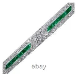 9CT Lab-Created Diamond & Emerald Men's Tennis Bracelet 14K White Gold Finish