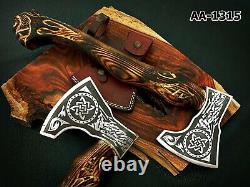 AA-1315 Custom Hand Forged Handmade Carved Carbon Steel Axe With Sheath