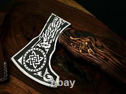 AA-1315 Custom Hand Forged Handmade Carved Carbon Steel Axe With Sheath