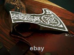 AA-1315 Custom Hand Forged Handmade Carved Carbon Steel Axe With Sheath