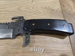 ALABAMA damascus knife with water buffalo horn handles. Made in USA