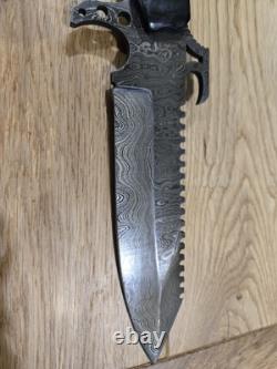 ALABAMA damascus knife with water buffalo horn handles. Made in USA