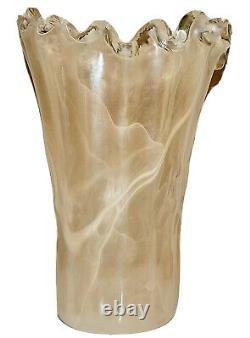 ARTISAN HANDCRAFTED Light Amber Ivory MID-CENTURY MODERN Heavy Glass Vase USA