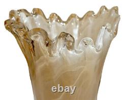 ARTISAN HANDCRAFTED Light Amber Ivory MID-CENTURY MODERN Heavy Glass Vase USA