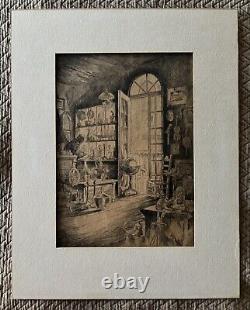 A. A. Blum Attributed Large Etching Circa 1930s in Original Frame Untitled