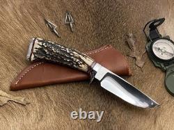 Ab Cutlery Custom Handmade Stainless Steel Hunting Knife Handle Steel Clip, Stag
