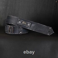 Aged Leather Guitar Strap. Skull Patch. 2.5 inches Wide. Handmade. BLACK