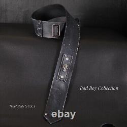 Aged Leather Guitar Strap. Skull Patch. 2.5 inches Wide. Handmade. BLACK