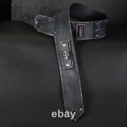 Aged Leather Guitar Strap. Skull Patch. 2.5 inches Wide. Handmade. BLACK