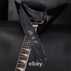 Aged Leather Guitar Strap. Skull Patch. 2.5 inches Wide. Handmade. BLACK