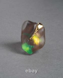 Alexis Bittar Molten Gold Lucite Block Ring- Fluorescent Forest Sz 8