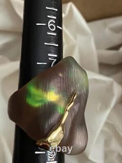 Alexis Bittar Molten Gold Lucite Block Ring- Fluorescent Forest Sz 8