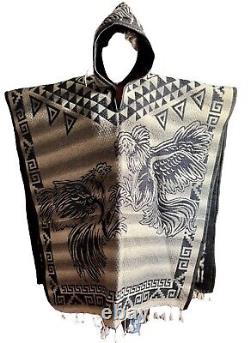 Alpaca Wool Mens Unisex Hooded Poncho Roosters all seasons boho hippie Halloween