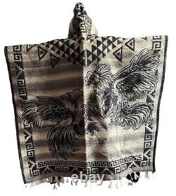 Alpaca Wool Mens Unisex Hooded Poncho Roosters all seasons boho hippie Halloween