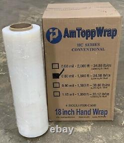 AmTopp High Performance Stretch Wrap- 80 Gauge- 18 inch x 1500 ft MADE IN USA