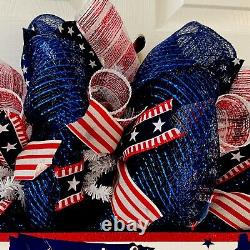 America The Beautiful Stars And Stripes Patriotic Deco Mesh Handmade Wreath