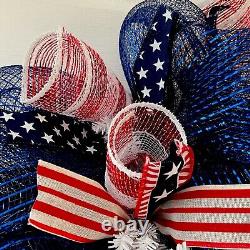 America The Beautiful Stars And Stripes Patriotic Deco Mesh Handmade Wreath