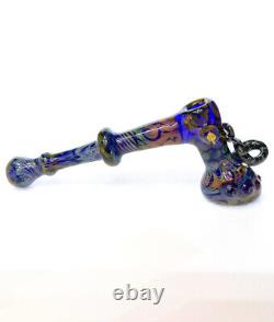 American Made Glass Pipe Fume On Cobalt Glass Hammer Bubbler USA