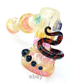 American Made Glass Pipe Gold & Silver Fumed Hammer Bubbler USA