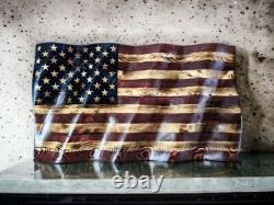 American USA Flag Wavy Styled Solid Wooden New Handmade Patriotism Designer Flag