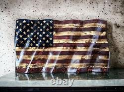 American USA Flag Wavy Styled Solid Wooden New Handmade Patriotism Designer Flag