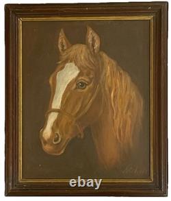 Antique American Folk Art Primitive Naive Horse Portrait Oil Painting Aafa