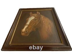Antique American Folk Art Primitive Naive Horse Portrait Oil Painting Aafa