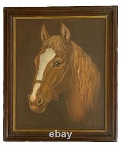 Antique American Folk Art Primitive Naive Horse Portrait Oil Painting Aafa