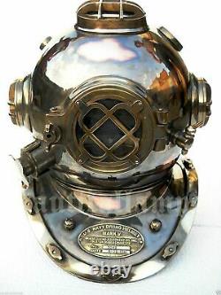 Antique Brass U. S Navy Mark V FULL SIZE Deep sea Scuba Divers Diving Helmet gif