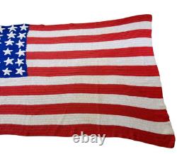 Antique Vtg American 48 Star Flag Hand Made Crocheted & Hand Knit USA Patriotic Antique Vtg American 48 Star Flag Hand Made Crocheted & Hand Knit USA Patriotic