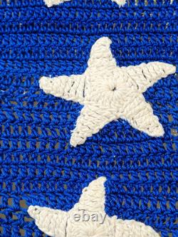 Antique Vtg American 48 Star Flag Hand Made Crocheted & Hand Knit USA Patriotic