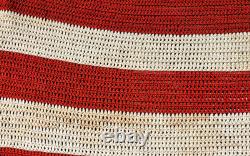 Antique Vtg American 48 Star Flag Hand Made Crocheted & Hand Knit USA Patriotic