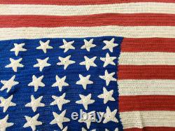 Antique Vtg American 48 Star Flag Hand Made Crocheted & Hand Knit USA Patriotic