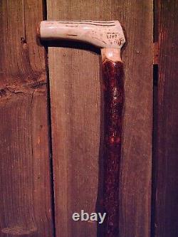 Antler handle walking stick cane MAPLE wood shaft very stiff CUSTOM MADE IN USA