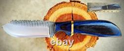 Anza Hand Made High Carbon Steel CurveTooth Fixed Blade Midnight Brass Wood