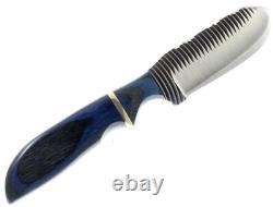 Anza Hand Made High Carbon Steel CurveTooth Fixed Blade Midnight Brass Wood