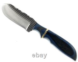 Anza Hand Made High Carbon Steel CurveTooth Fixed Blade Midnight Brass Wood
