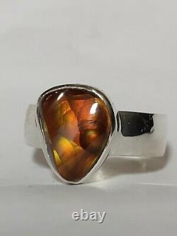 Artist Signed Sp, 925 Sterling Fire Agate Ring Size 10. Handmade In USA