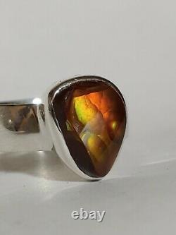 Artist Signed Sp, 925 Sterling Fire Agate Ring Size 10. Handmade In USA