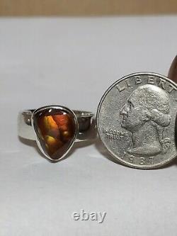 Artist Signed Sp, 925 Sterling Fire Agate Ring Size 10. Handmade In USA