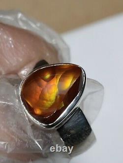 Artist Signed Sp, 925 Sterling Fire Agate Ring Size 10. Handmade In USA