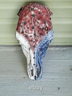 Authentic Genuine Large Cow Skull USA hand made Red, White, Blue patriotic USA
