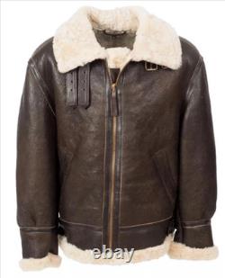 B3 Aviator Real Shearling Brown Sheepskin Leather Flight Bomber Jacket
