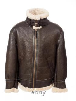 B3 Aviator Real Shearling Brown Sheepskin Leather Flight Bomber Jacket