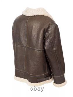B3 Aviator Real Shearling Brown Sheepskin Leather Flight Bomber Jacket