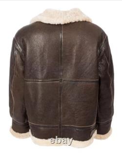 B3 Aviator Real Shearling Brown Sheepskin Leather Flight Bomber Jacket