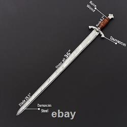 BEAUTIFUL Forged CUSTOM MADE DAMASCUS STEEL HUNTING VIKING SWORD WITH SHEATH USA