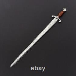 BEAUTIFUL Forged CUSTOM MADE DAMASCUS STEEL HUNTING VIKING SWORD WITH SHEATH USA