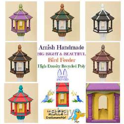 BIRD FEEDER Amish Handmade Recycled Poly Hexagon Cherry Tan & White 5LB USA
