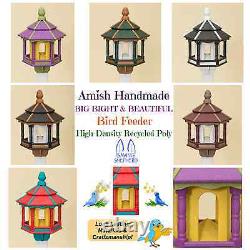 BIRD FEEDER Amish Handmade Recycled Poly Hexagon Green Cedar & White 5LB USA